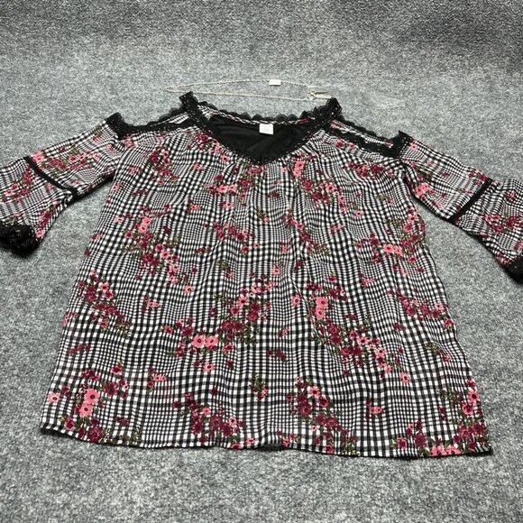 Arizona Necklace Blouse Girls Plus 2XL 20.5 Black Red Floral Cold Shoulder New - Picture 5 of 12